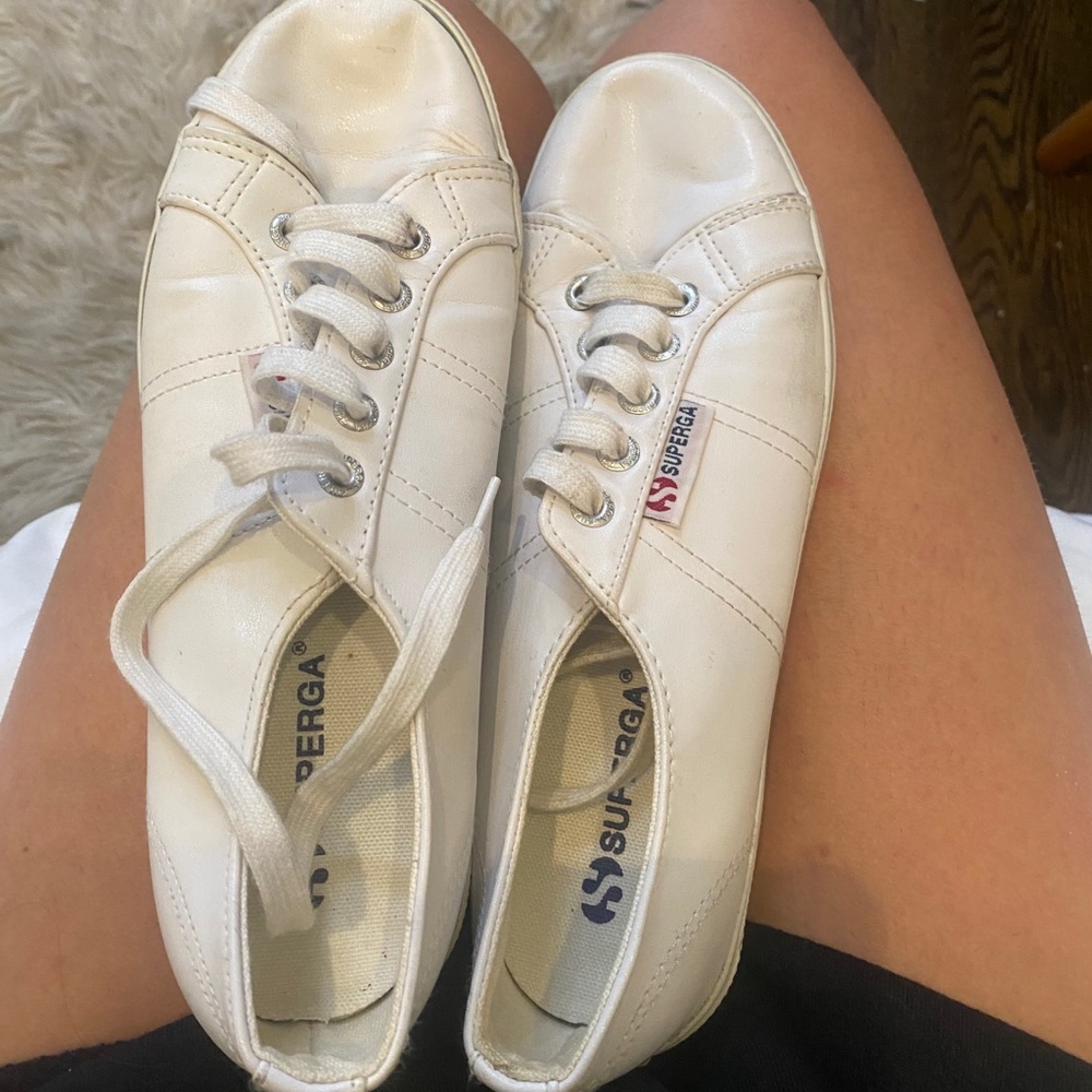 Superga Faux Leather White Sneakers